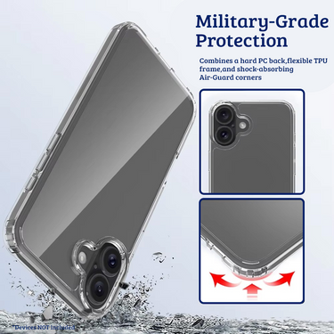iPhone 16 Premium Clear Case Cover: Acrylic + TPU Construction, Long-Lasting Durability, Enhanced Screen & Camera Protection, Dust & Debris Resistant